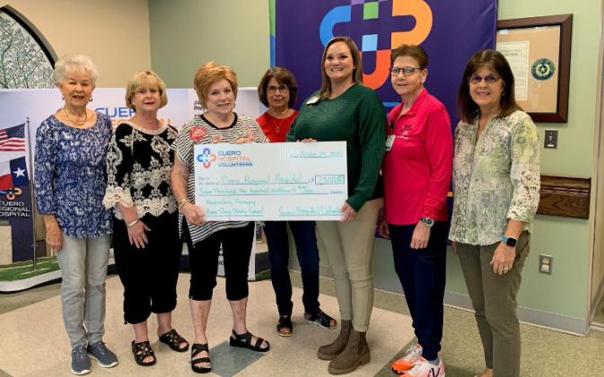 Emily Davis, Candy Henderson, Cindy Holcomb, Sondra Wineinger, Erica Broll, RRT, Cardiopulmonary Director, Mary Sullivan, RRT, and Kaye Lane. A check for $7500.00 was given to the Cardiopulmonary Department for Home Sleep Study Equipment.