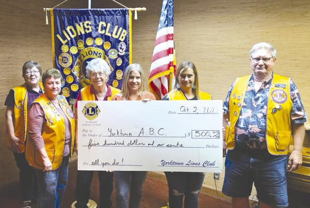 Yorktown Lions Club enjoyed a program at their meeting about all the things the ABC Organization does and wanted to help out with the difference they are making for our kids. CONTRIBUTED PHOTO