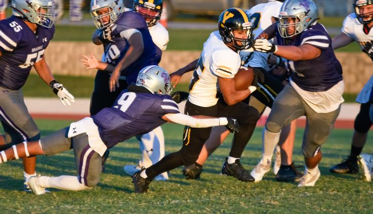 The Wildcat’s leading rusher Aidan Nunez plows upfield in Friday’s game against Stockdale.