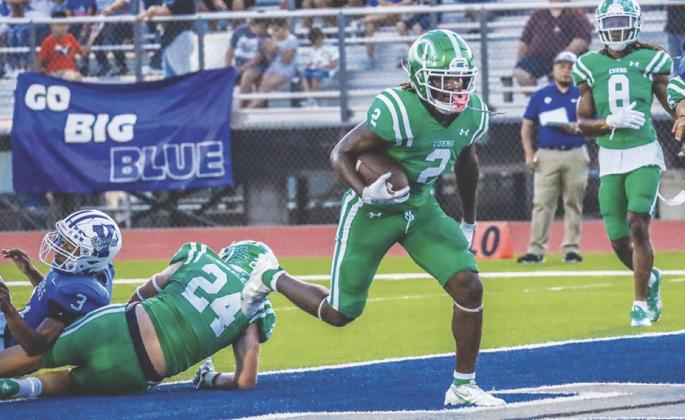 Senior running back Tycen Williams finds his way into the end zone at Bulldog Stadium during last seasons matchup. The Gobblers defeated the Bulldogs 75-6 in the Sept. 9, 2022 game. 