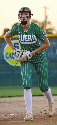 Carly Pullin got the start for Cuero and allowed seven runs on eight hits and struck out seven in her six innings of work on the hill against La Vernia. PHOTO BY COURTNEY KUBESCH