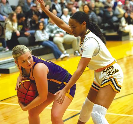 Kitty Kat junior Brilye Campbell plays defense on a Skidmore player. CONTRIBUTED PHOTO