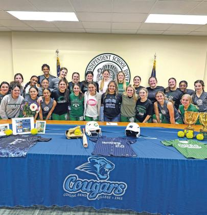 Lady Gobbler Abigail Aguilar was surrounded by her supporters as she signed her Letter of Intent to attend and play softball for Coastal Bend College.