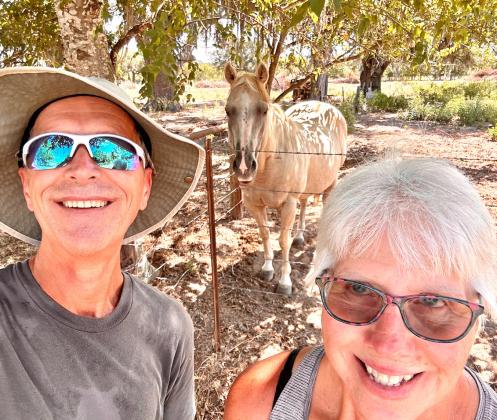 John and Jennifer made a lot of new friends during their walks around Cuero, like their new friend in the background.