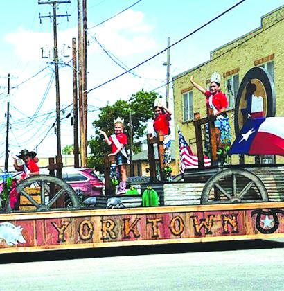 THE MISS YORKTOWN ROYALTY ATTENDED THE 4TH OF JULY PARADE IN RUNGE ON SATURDAY, JULY 1. THE MISS YORKTOWN ROYALTY ON THE WESTERN DAYS FLOAT BROUGHT HOME A 1ST PLACE TROPHY. PICTURED FROM TOP TO BOTTOM: MISS YORKTOWN, AUBRIANNA LONGORIA, JUNIOR MISS YORKTOWN, MEIGH NARANJO, YOUNG MISS GRAND DUCHESS, AVERY WATSON, AND MISTER YORKTOWN GRAND DUKE, MAYZEN BUDGE. CONTRIBUTED PHOTO