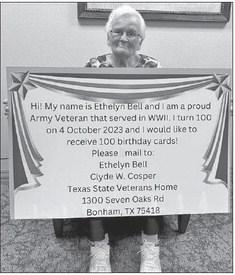 WWII Veteran Ethelyn Bell hopes to receive 100 cards for her 100th birthday. Contributed photo