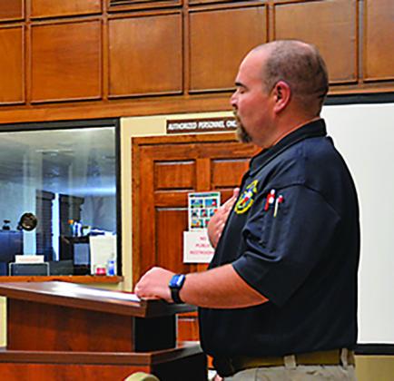 DeWitt County CLO Kevin Lamp explains his role to the Yorktown City Council Monday, Jan. 30. PHOTO CONTRIBUTED BY HANS LAMMEMAN