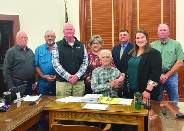 Agri-Life Extension 4-H Agent introduced: l to r, Commissioner James Pilchiek, Commissioner James Kaiser, Anthony Netardus, CEA-AG Denise Goebel, CEA-FCH Commissioner Curtis Afflerbach Donnie Montemyr, District had Candace Williamson Commissioner Brian Carson CONTRIBUTED PHOTO