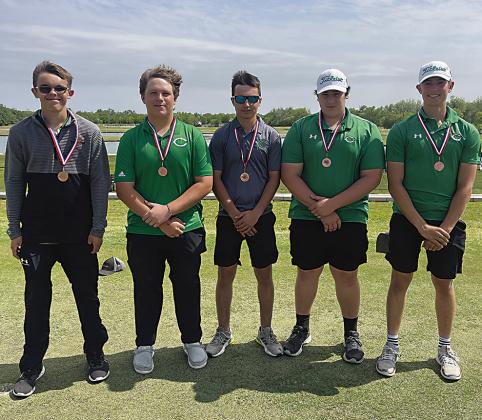 The Cuero Gobblers boys golf team finished third at the District tournament last week April 3 and 5 at River Bend Golf Club in Floresville.