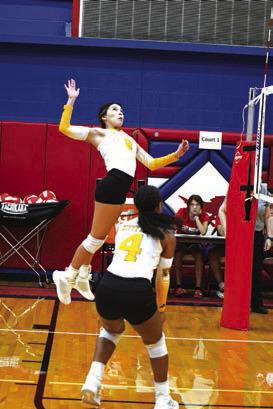 Kitty Kat Junior Nina Villarreal goes up to spike the ball at the Nixon-Smiley Tournament. Villarreal was named to the All-Tournament Team. PICTURE CONTRIBUTED BY DENEICE SINAST
