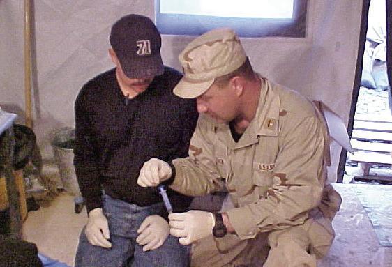 Training Special Forces teams in medical trauma management prior to their insertion into Afghanistan – Fort Stronghold-Freedom, Uzbekistan December 2001