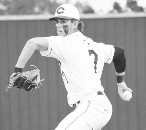Cuero’s William Carbonara delivers a pitch against Gonzales.. PHOTO CONTRIBUTED BY COURTNEY KUBESCH