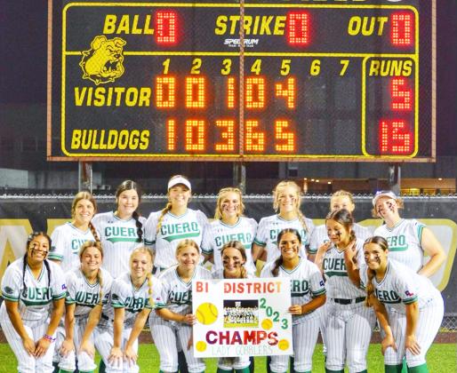 The Cuero Lady Gobblers celebrate their 15-5 playoff win over Bandera on Thursday. CONTRIBUTED PHOTO