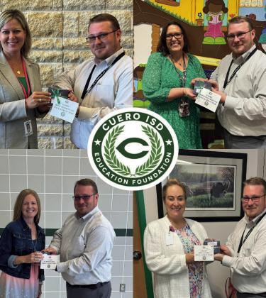 Sean Douglas, Executive Director of the Cuero ISD Education Foundation, handed out over $20,000 in gift cards to all of the Cuero ISD campus principals in August 2023.